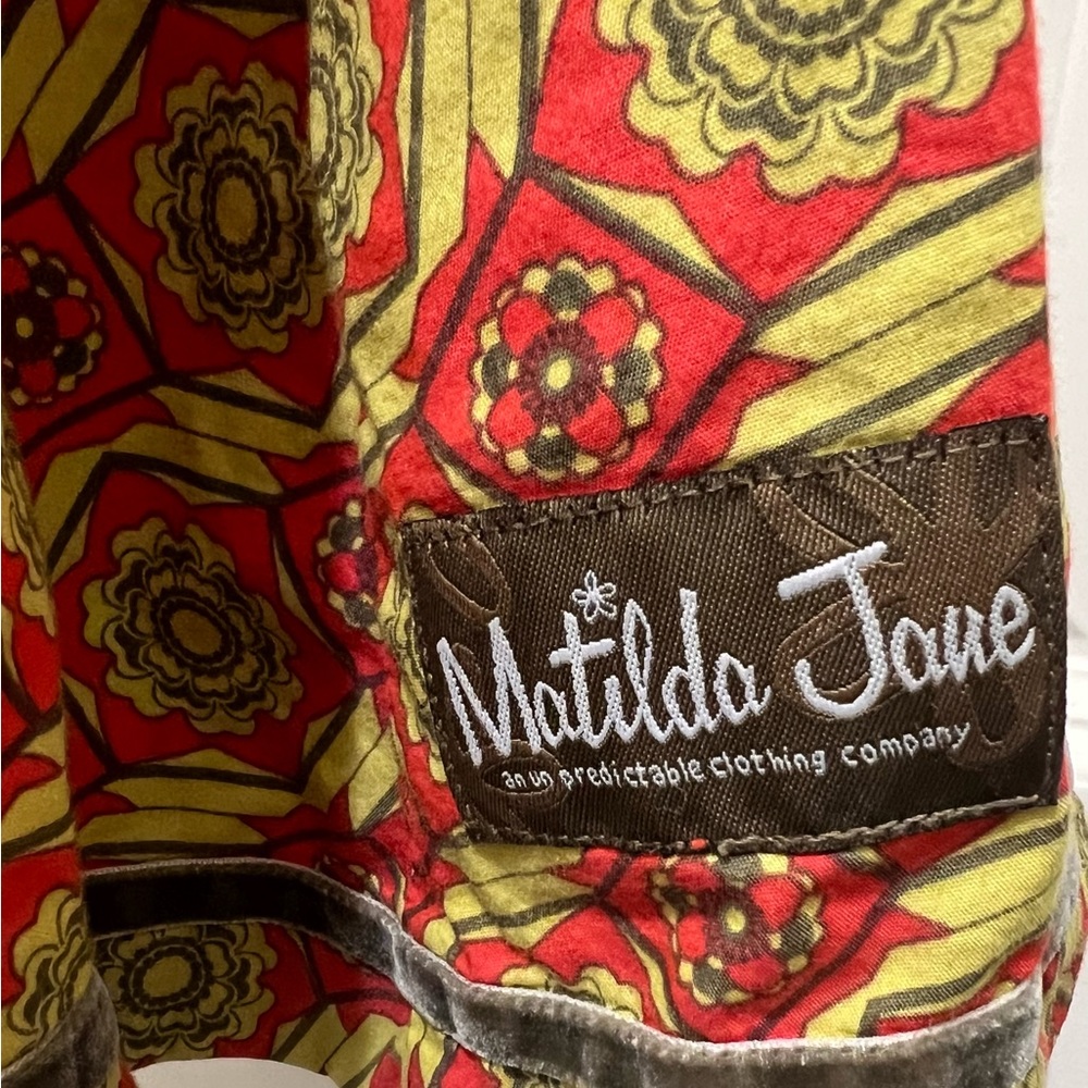 Matilda Jane Summer to Early Fall dress olive/rust abstract Girl SZ 6